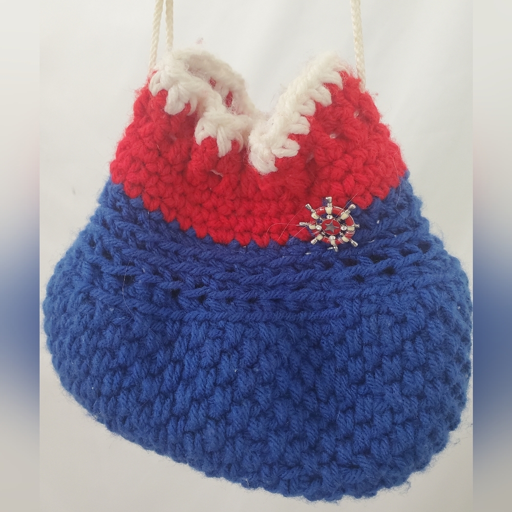 Handmade Crocheted retro nautical handbag